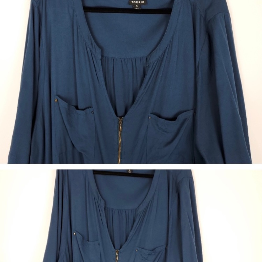 Torrid Challis Zip Front Shirt Dress Darkhaven Blue Size 5